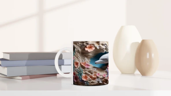 Mercan Bahçesindeki Neşeli Yunus Kupa Bardak - 6