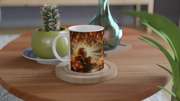 Aslan Burcu Baskılı Kahve Kupası - Büyülü Kristal Mağarası Temalı Vs1 - Resim 4
