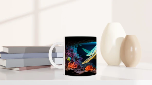 Mercan Mağarasında Yüzen Deniz Kaplumbağası Kupa Bardak - 6