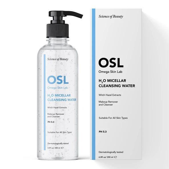 OSL Omega Skin Lab Makyaj ve Yüz Temizleme Micellar Suyu - H2O Micellar Cleanser Water 200ml - 1