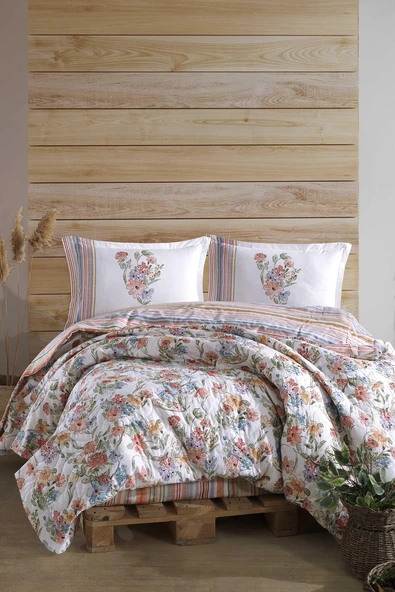 Clasy Ranforce Dört Mevsim Çift Kişilik Set Zemi Pudra