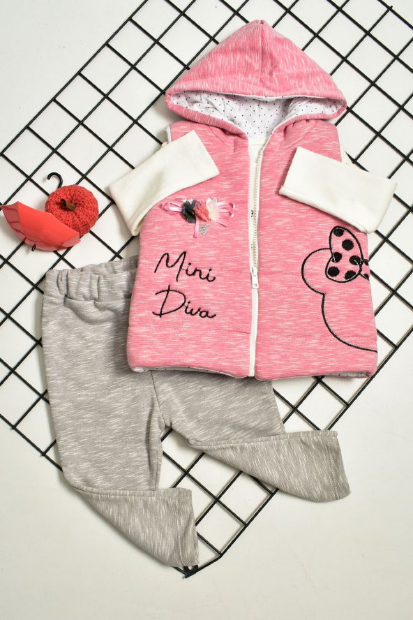 Kız Bebek Mini Diva Pembe Yelekli 3lü Takım