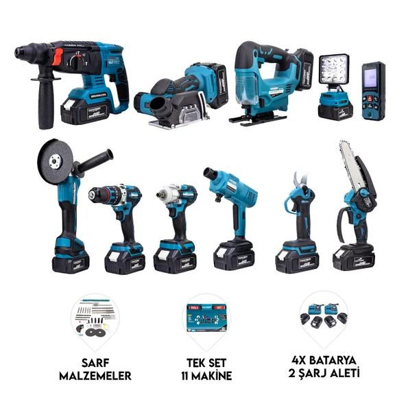DAWREEK ONBİRLİ SET Ş.HİLTİ+Ş.SPRAL+S.SIKMA+MATKAP+Ş.TESTERE+Ş.MAKAS+Ş.Dekupaj+Lazer Metre+OtoYıkama+Taşlama