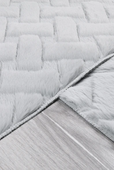 Desenli Tavşan Tüyü Yumuşak 2’li Banyo Paspası – Kaymaz Tabanlı Klozet Takımı Gri - 5