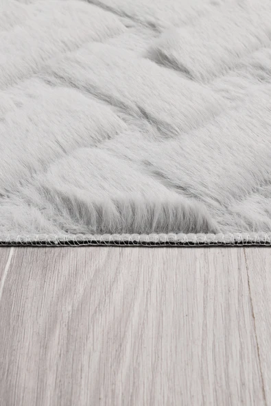 Desenli Tavşan Tüyü Yumuşak 2’li Banyo Paspası – Kaymaz Tabanlı Klozet Takımı Gri - 4