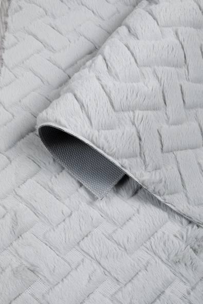 Desenli Tavşan Tüyü Yumuşak 2’li Banyo Paspası – Kaymaz Tabanlı Klozet Takımı Gri - 3