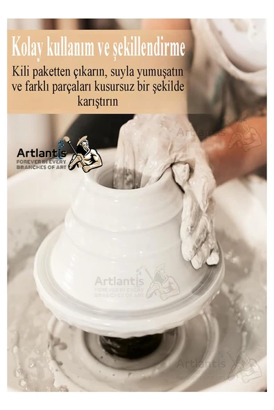 Beyaz Seramik Hamuru 2 Kg Ebeşuar Modelleme Artdeco Pastel 6 Renk Akrilik Boya Fırça 75 ml Seramik Çamuru Heykel - 5