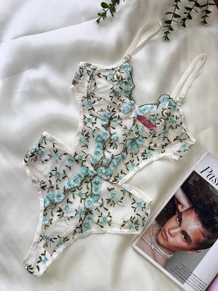 Litae Yeşil Çiçek Büyük Desenli Bodysuit