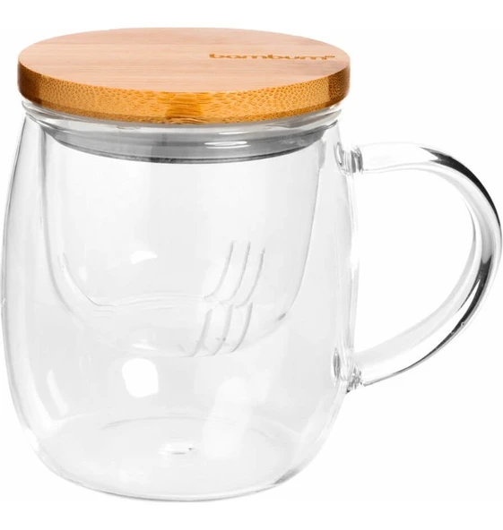Bambum B0334 Dani Bambu Kapaklı Cam Kupa 350 ml