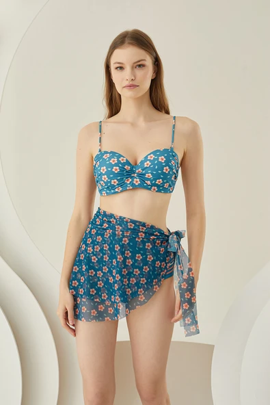 Renkli Tiny Flower Yandan Bağlamalı Pareo Etek - Resim 3