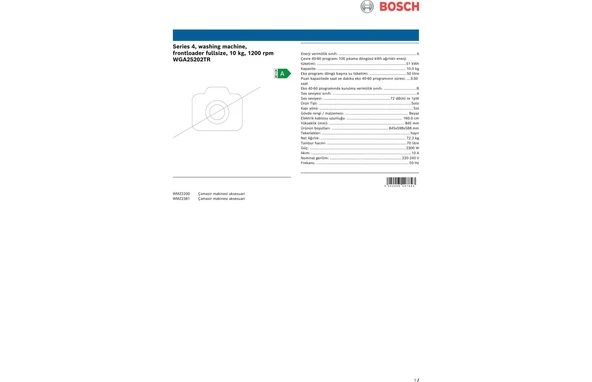 Bosch WGA25202TR Çamaşır Makinesi 10 kg 1200 Dev./dak. Beyaz - 6