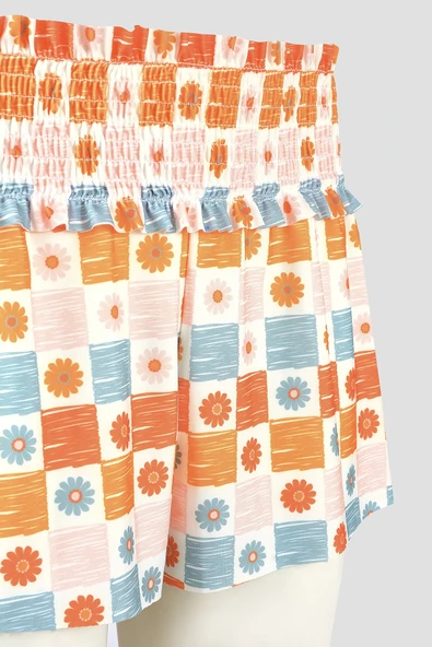 Turuncu Daisy Forest Şort Etek - Resim 3
