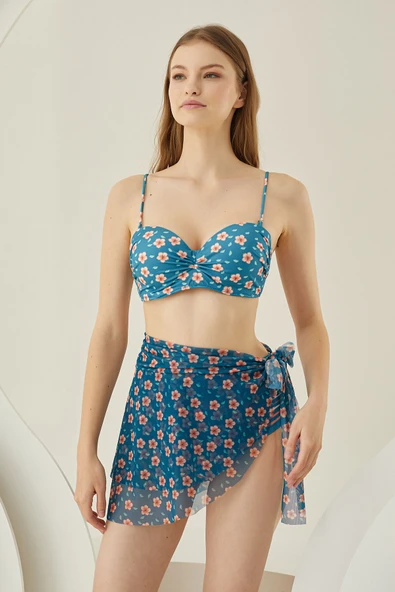 Renkli Tiny Flower Yandan Bağlamalı Pareo Etek ürün görseli