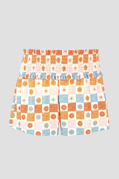 Turuncu Daisy Forest Şort Etek
