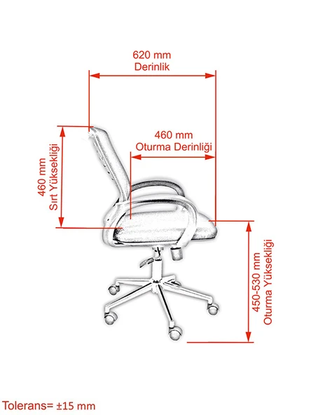 Atlas Metal Ayaklı Fileli Ofis Büro Bilgisayar Çalışma Koltuğu Sandalyesi - 11