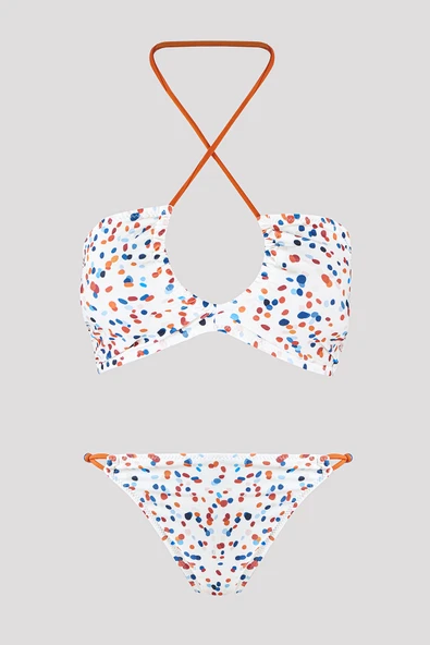 Renkli Triana Boyundan Bağlamalı Straplez Bikini Takımı - Resim 2