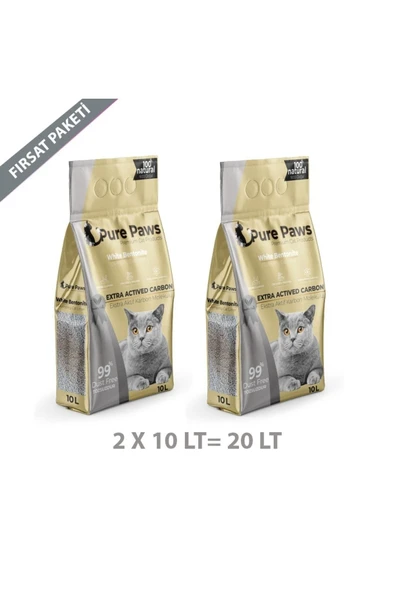 Pure Paws Ince Taneli Aktif Karbonlu Bentonit Kedi Kumu 10 Litre X 2 Adet