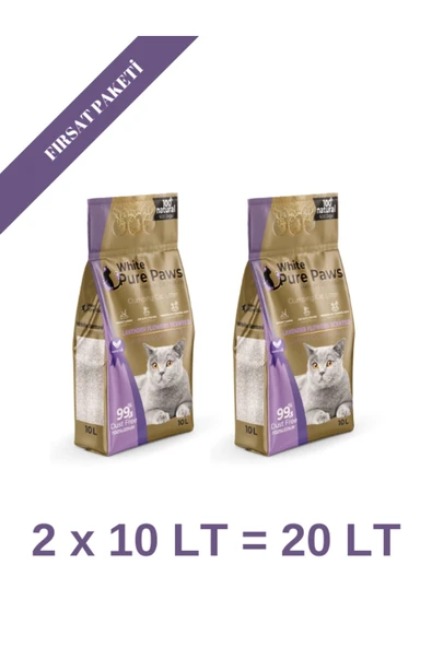 White Pure Paws Ince Taneli Lavanta Kokulu Bentonit Kedi Kumu 10 Litre X 2 Adet