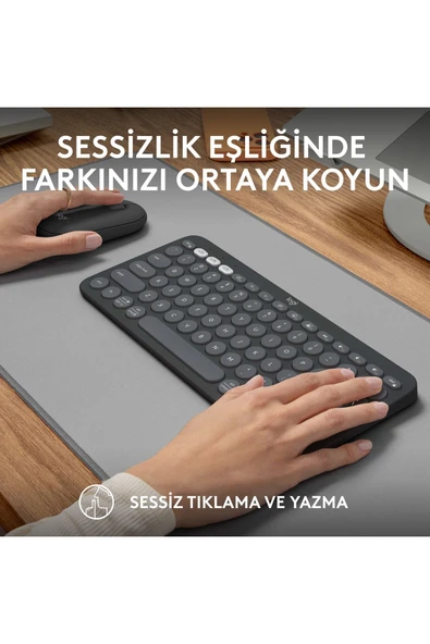 Pebble 2 Set Çoklu Cihaz Özellikli Sessiz Kablosuz Türkçe Q Klavye ve Mouse Seti - Siyah - 8