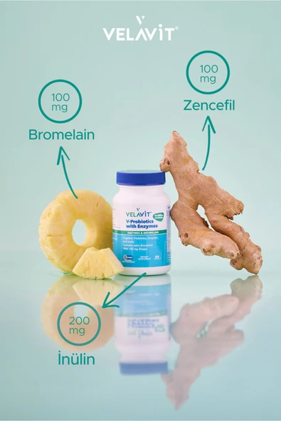 Velavit V-Probiotics with Enzymes Takviye Edici Gıda 30 Kapsül - Resim 6