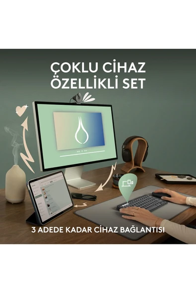 Pebble 2 Set Çoklu Cihaz Özellikli Sessiz Kablosuz Türkçe Q Klavye ve Mouse Seti - Siyah - 3