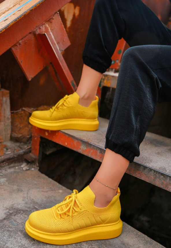 Fidox Sarı Triko Bağcıklı Spor Ayakkabı
