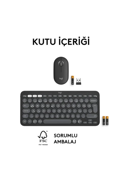 Pebble 2 Set Çoklu Cihaz Özellikli Sessiz Kablosuz Türkçe Q Klavye ve Mouse Seti - Siyah - 10