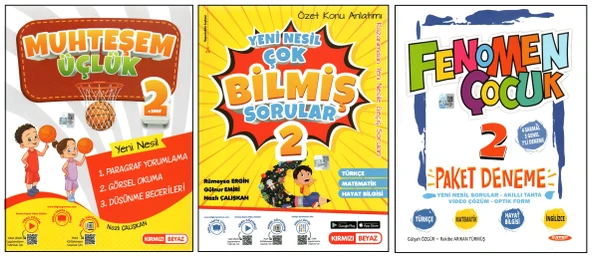 KIRMIZI BEYAZ 2. SINIF MUHTEŞEM ÜÇLÜK+ÇOK BİLMİŞ SORULAR+FENOMEN PAKET DENEME (3 KİTAP)