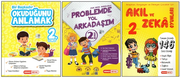 KIRMIZI BEYAZ 2. SINIF OKUDUĞUNU ANLAMAK+PROBLEMDE YOL ARKADAŞIM+AKIL VE ZEKA OYUNLARI (3 KİTAP)