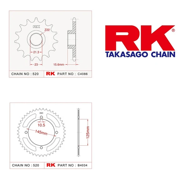 RK Yamaha Xt 600 E 14/43T Ön Arka Dişli Set 520