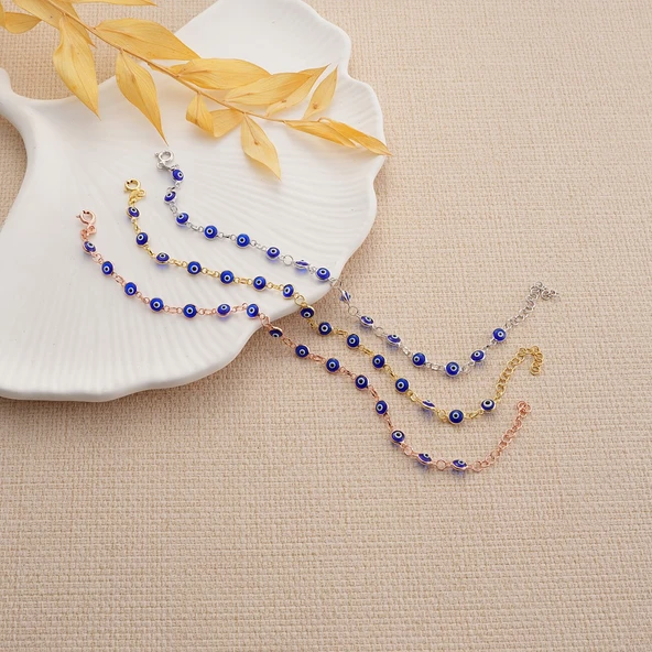 925 ayar gümüş lacivert sıralı nazar bocuklu bileklik - 3