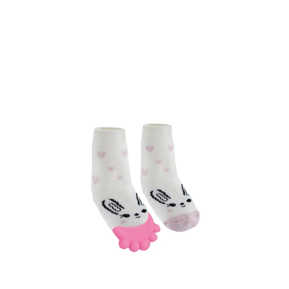 Babyjem Diş Kaşıyıcılı Havlu Bebek Çorabı Pembe 6-12 ay - 1