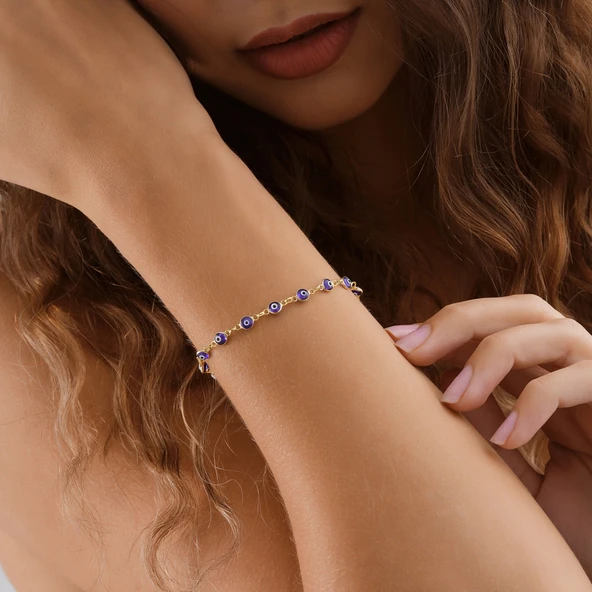 925 ayar gümüş lacivert sıralı nazar bocuklu bileklik - 5