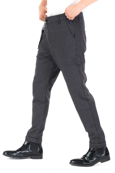 Erkek Regular Fit Beli Lastikli Düğmeli Zincirli Yandan Cepli Kaz Ayağı Desenli Spor Jogger Pantolon - 8