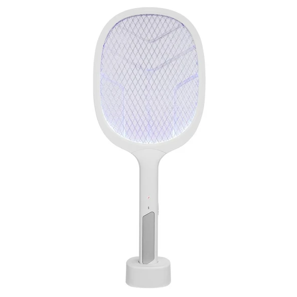 Asonic AS-A25 Beyaz/Gri 1200mAh 3000V Çıkış UV Mavi Işıklı Şarjli Masaüstü Raket Sinek Öldürücü ürün görseli 1