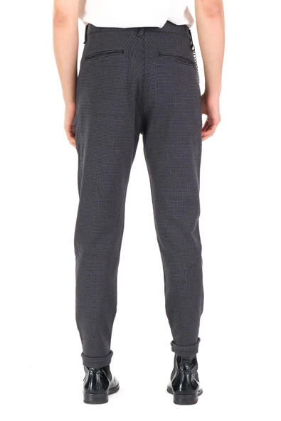 Erkek Regular Fit Beli Lastikli Düğmeli Zincirli Yandan Cepli Kaz Ayağı Desenli Spor Jogger Pantolon - 11