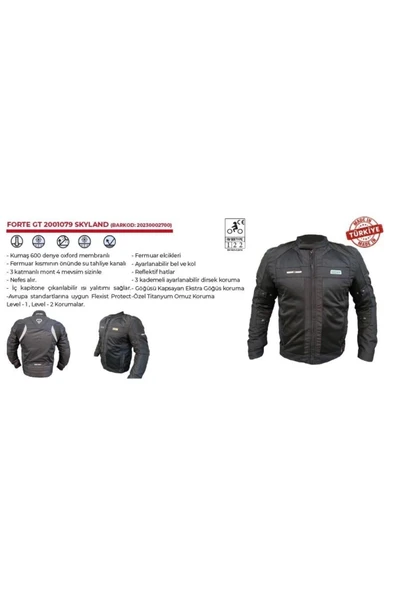Forte GT Xbyc 1079 Skyland 4 Mevsim 3 Kademeli Korumalı Motosiklet Montu Xl Beden Siyah - 5