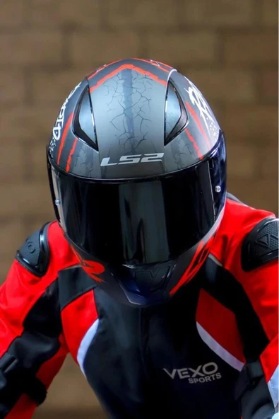 LS2 Rapid 2 Raven Mat Siyah-beyaz-kırmızı Kask Siyah Vizörlü - 3