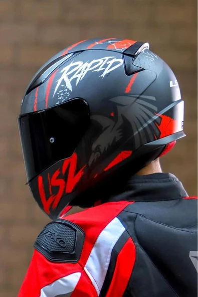 LS2 Rapid 2 Raven Mat Siyah-beyaz-kırmızı Kask Siyah Vizörlü - 2