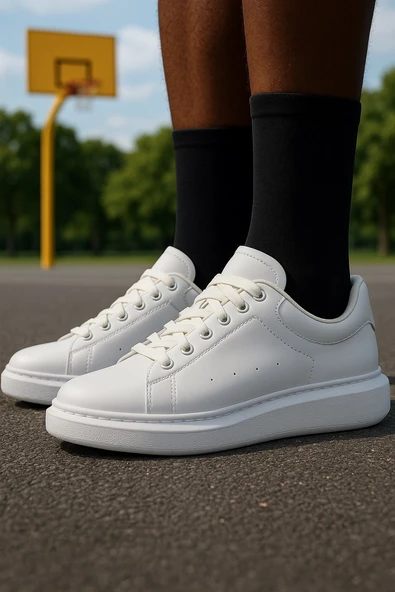 Günlük Erkek Spor Ayakkabı Bağcıklı Dikiş Detaylı Hafif Kalın Yüksek Taban Sneaker MC001 - 2