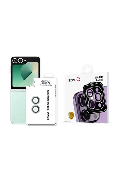 SAFA Galaxy Z Flip 6 Zore CL-11 Safir Parmak İzi Bırakmayan Anti-Reflective Kamera Lens Koruyucu-Yeşil