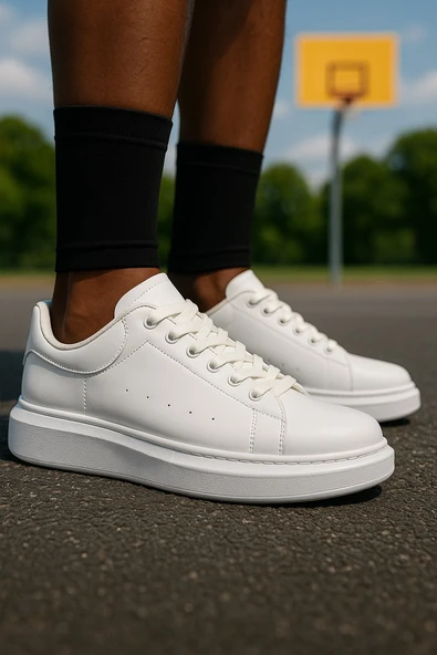 Günlük Erkek Spor Ayakkabı Bağcıklı Dikiş Detaylı Hafif Kalın Yüksek Taban Sneaker MC001 - 1