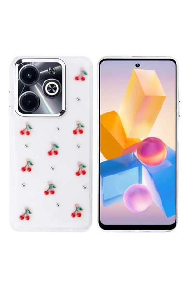 batuteknoloji İnfinix Hot 40i Kılıf Airbag Tasarımlı Simli Şeffaf Zore Kutup Kapak