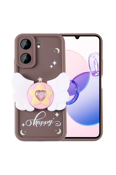 SAFA Xiaomi Redmi 13C Kılıf Kamera Korumalı Figür Tasarımlı Zore Kapya Kapak-Koyu Kahve