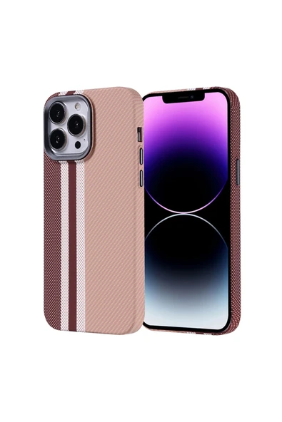KILIFTECH iPhone 14 Pro Max Kılıf Magsafe Şarj Özellikli Karbon Fiber Görünümlü Zore Nekst Kapak - Gold - 2