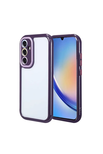 SAFA Galaxy A34 Kılıf Kamera Korumalı Renkli Kenar ve Çerçeve Tasarımlı Zore Vitamin Kapak-Derin Mor - 1