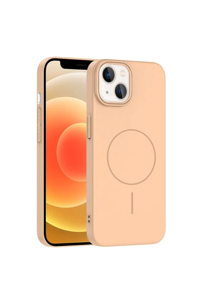 EFLİNK iPhone 14 uyumlu Kılıf Magsafe Şarj Özellikli Ruby Silikon Kapak - Desert Titanyum ürün görseli