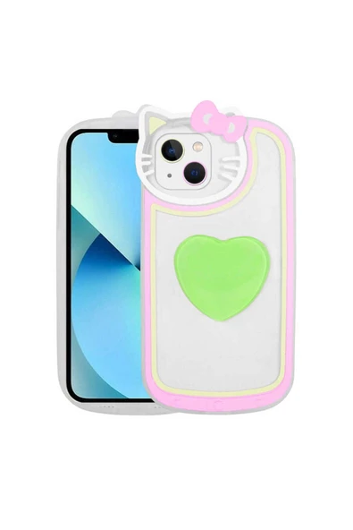 SAFA iPhone 13 Uyumlu Kedi Figürlü Transparan Pop Soketli CSK Zore Ritmik Kılıf-Yeşil ürün görseli 1