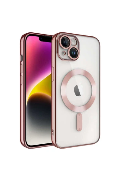 zore iPhone 14 Uyumlu Kamera Korumalı Magsafe Wireless Şarj Özellikli Zore Demre Kılıf-Rose Gold - 1