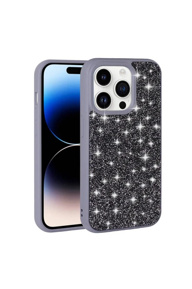 zore iPhone 14 Pro Uyumlu Parlak Taşlı Tasarım Pırlanta Zore Kılıf-Siyah - Resim 5